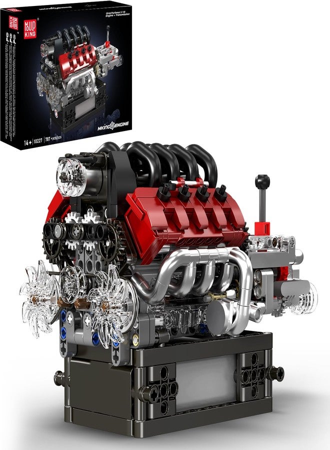 Mould King 10227 V8 Engine Model Kit, 787+Pcs Mini V8 Engine Kits That Runs, Build Your Own Car Model Engine with Gearshift & Motor, Building Blocks for Adults, DIY Construction Engineering Toy - Image 1